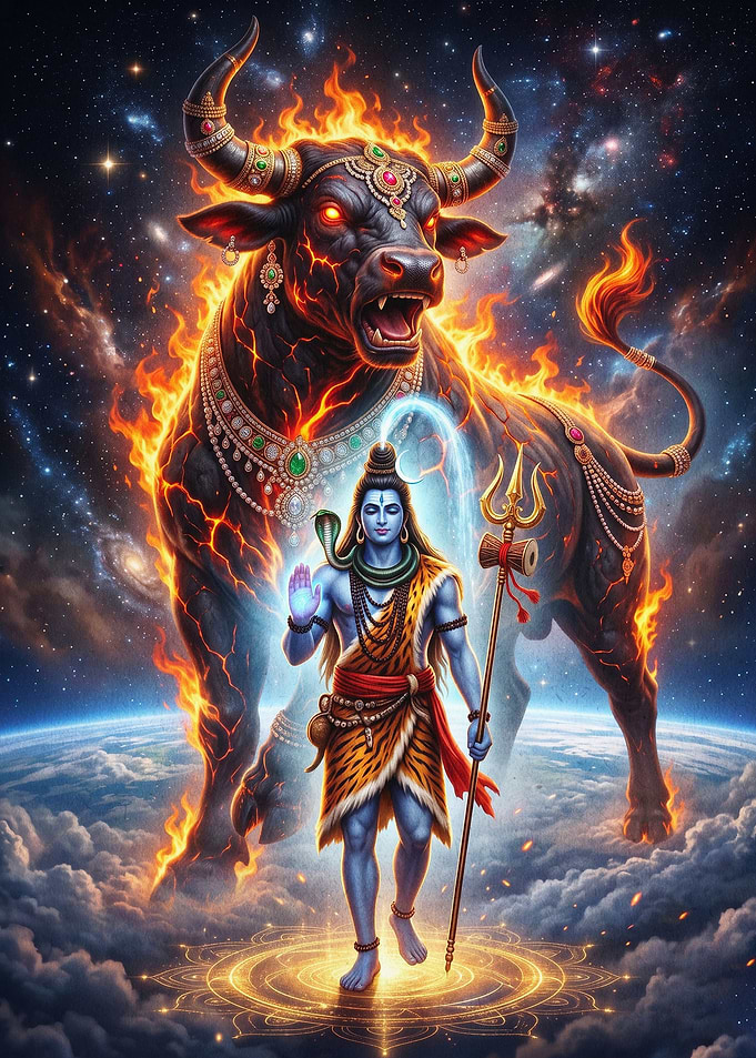 Shiva Cosmic Bull Deity Art Poster
