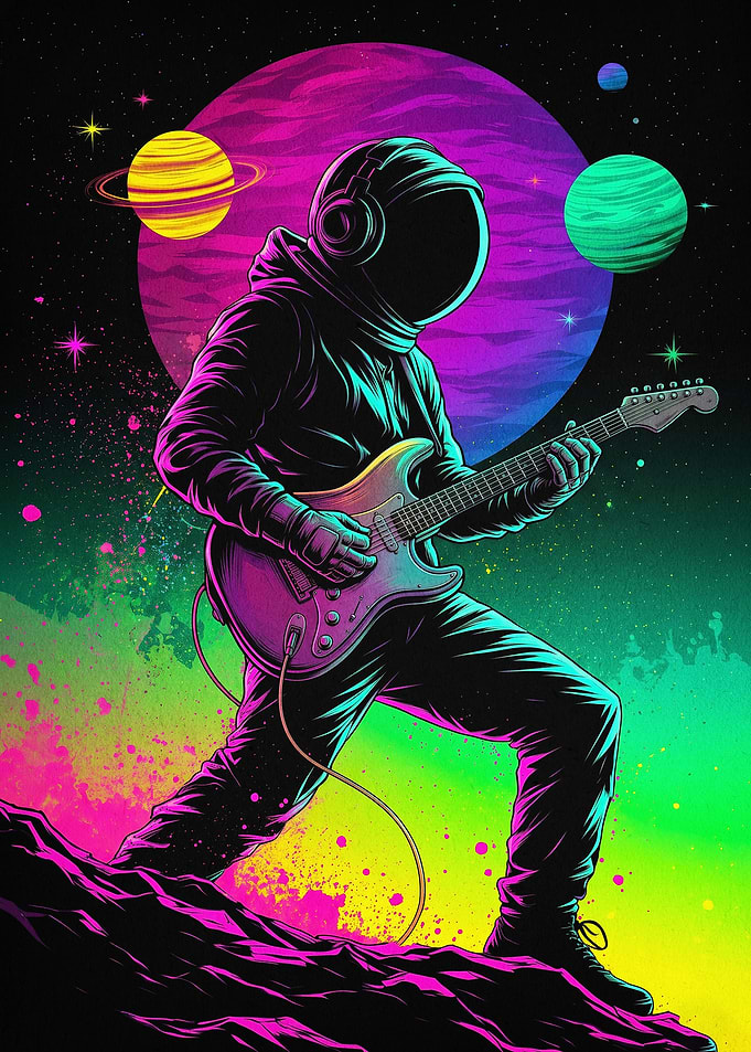 Cosmic Guitarist Neon Space Art