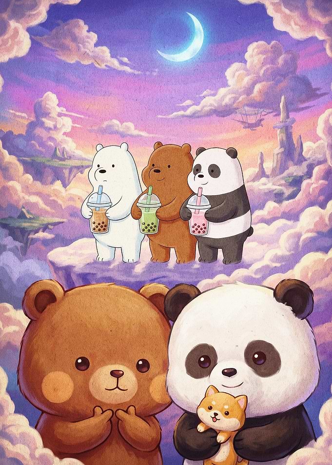 Bears Bubble Tea Cute Fantasy Art