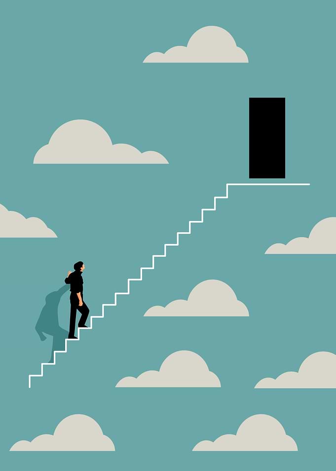 Man Climbing Stairs to Door