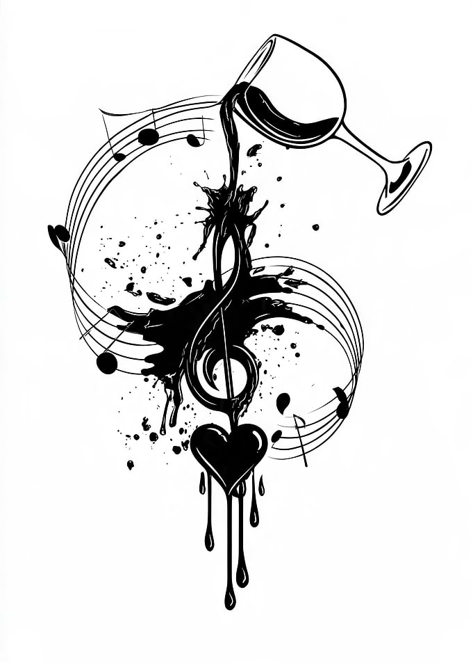 Wine and Music Treble Clef Art