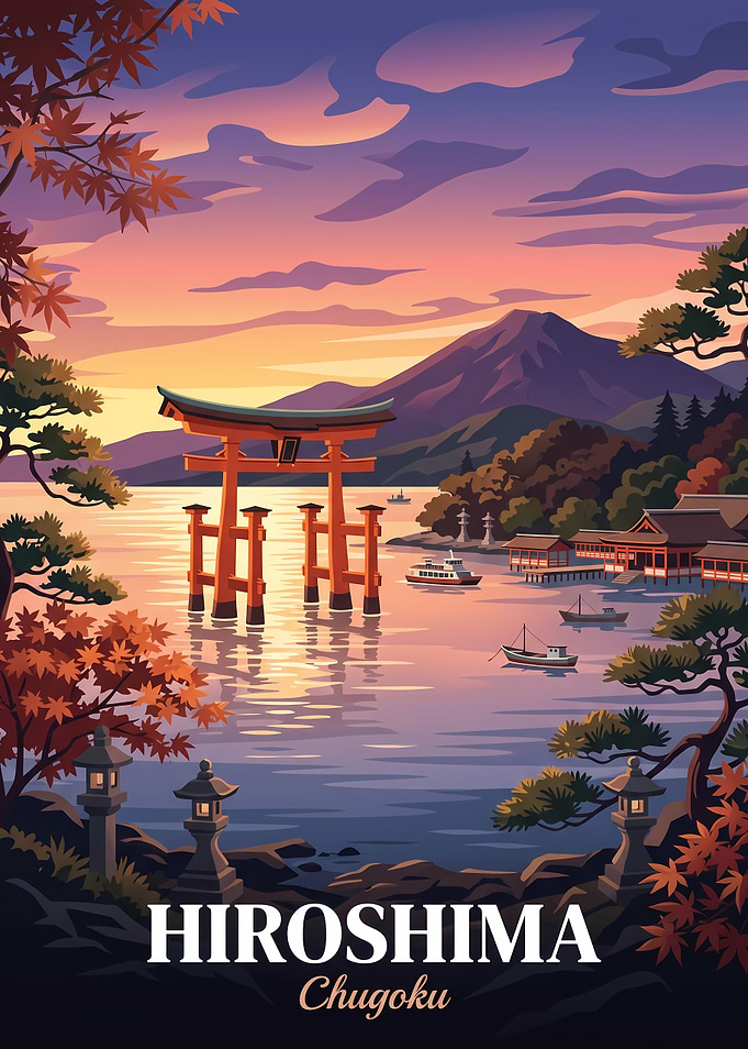 Hiroshima Miyajima Torii Gate Travel Poster