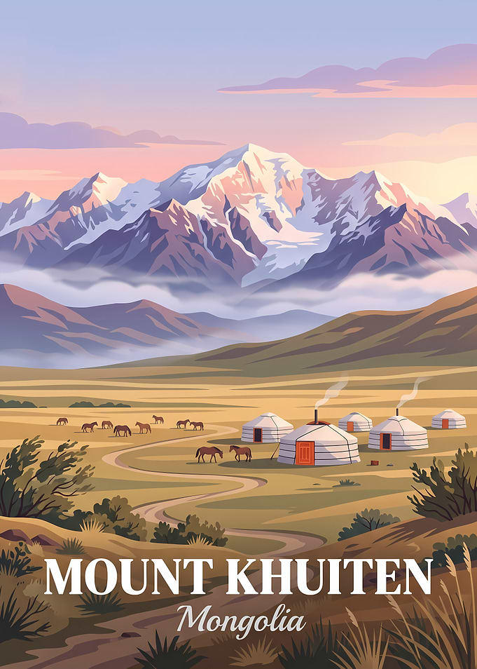 Mount Khuiten Mongolia Travel Poster