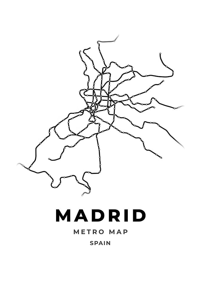 Madrid Black And White Metro Map Print