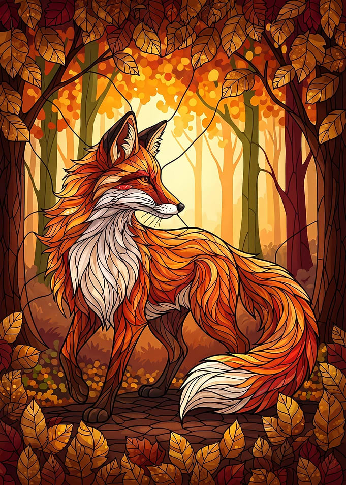 Stained Glass Style Autumn Fox