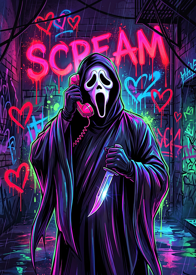 Neon Ghostface Scream Graffiti Art