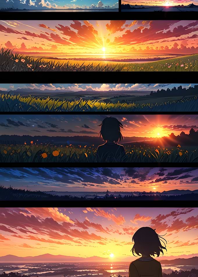 Anime Style Sunset Landscape Collage