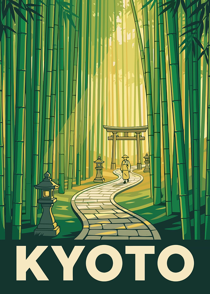 Kyoto Bamboo Forest Travel Poster