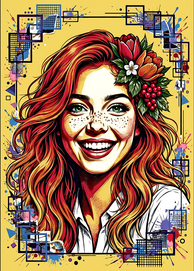 Vibrant Portrait of Smiling Redhead Woman