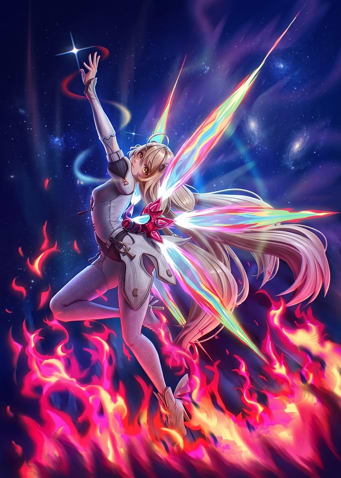 Anime Girl with Radiant Energy Wings