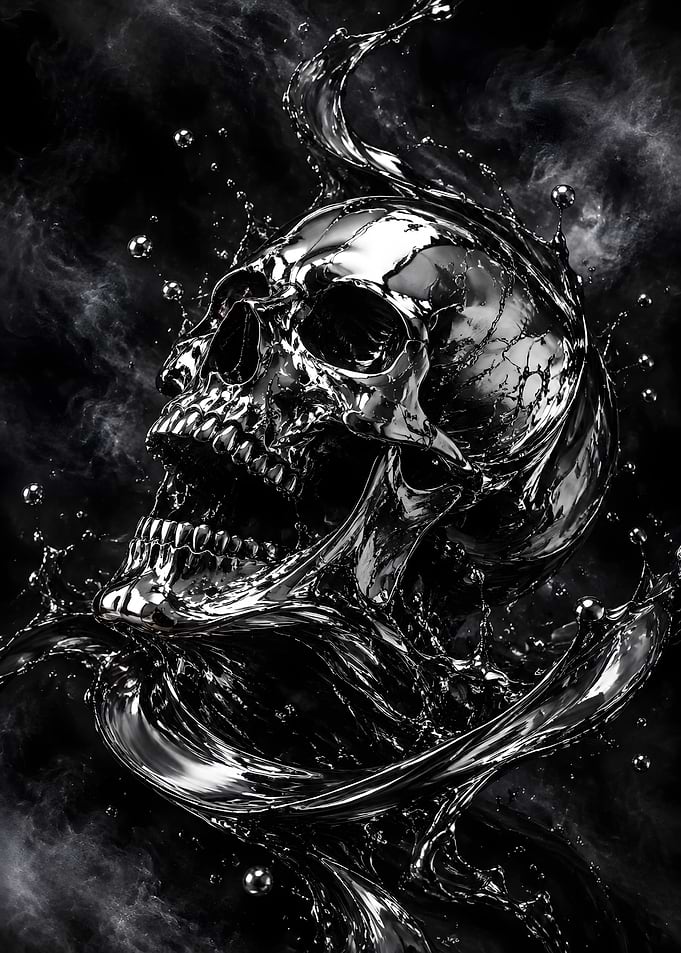 Liquid Chrome Skull Art