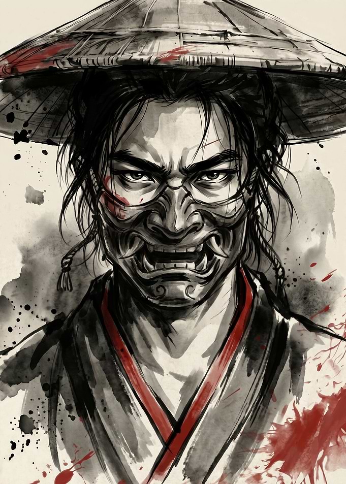 Samurai Warrior with Oni Mask