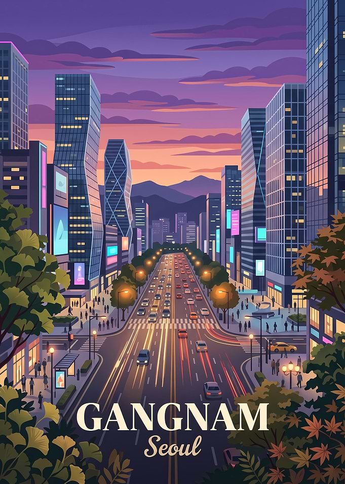 Gangnam Seoul Cityscape Travel Poster