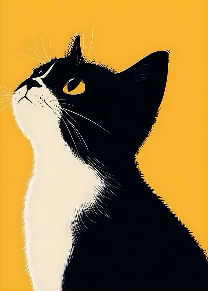 Minimalist Black and White Cat Portrait