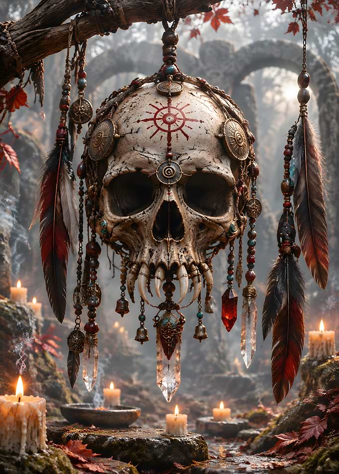 Mystical Tribal Skull Hanging Ornament