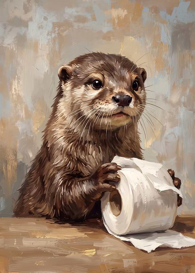 Cute Otter Holding Toilet Paper