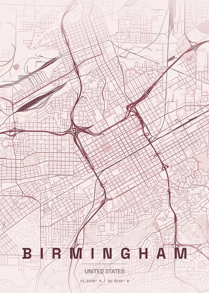 Birmingham Alabama Minimalist City Map