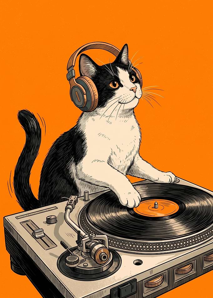 DJ Cat Playing Vinyl Records
