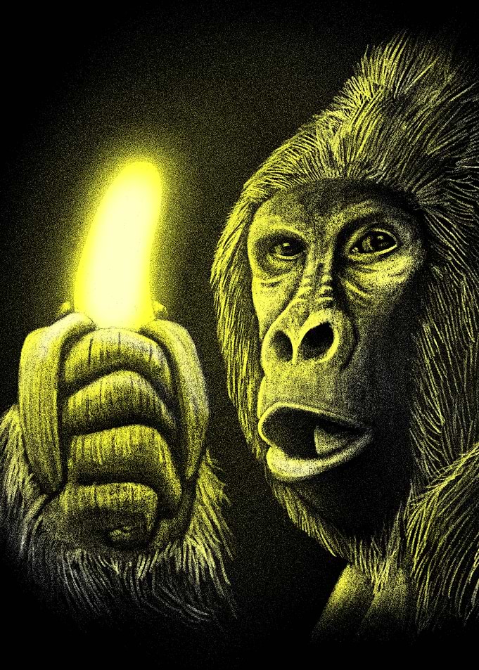 Gorilla Holding a Glowing Banana