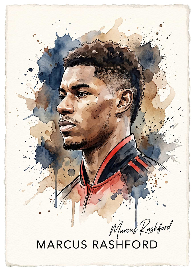 Marcus Rashford Watercolor Portrait Art