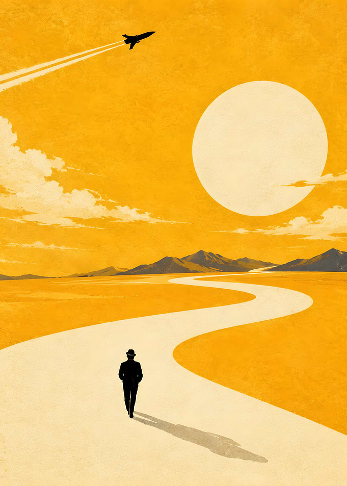 Man Walking on Desert Road