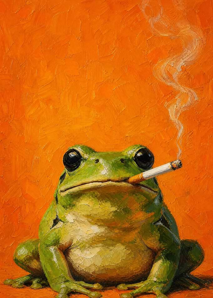 Oil Painting of Smoking Frog