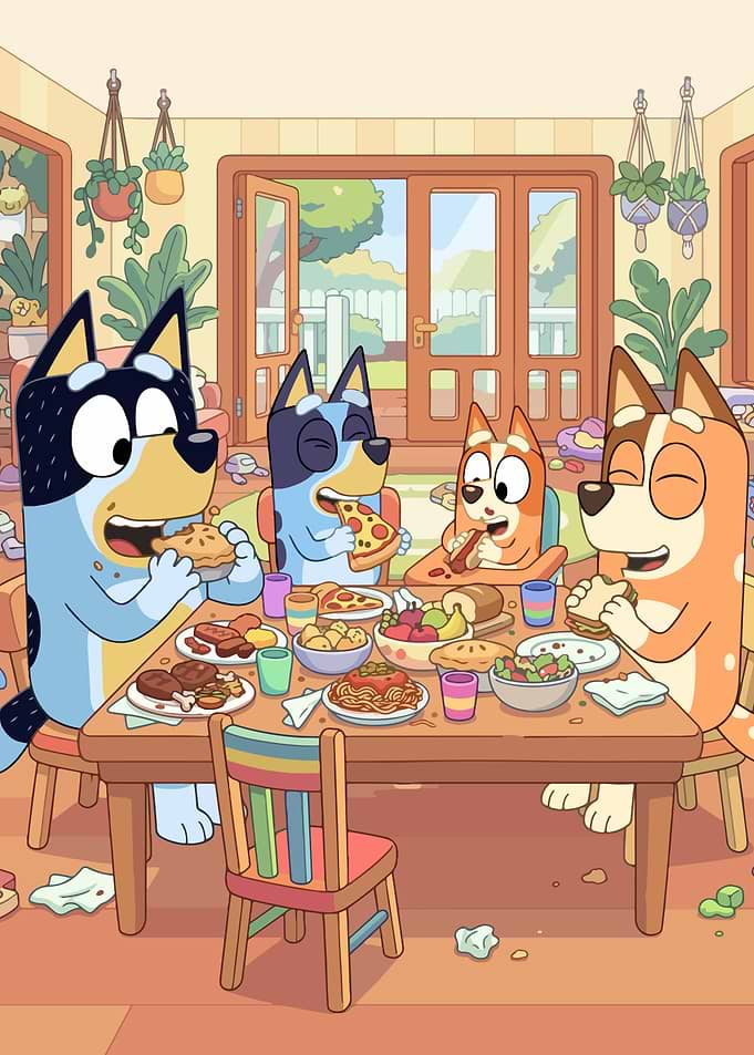 Bluey Family Having Dinner Together