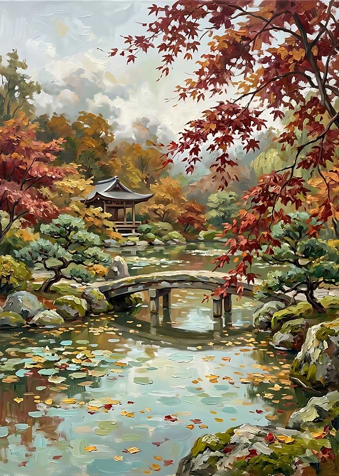Autumn Japanese Garden Oil Painting