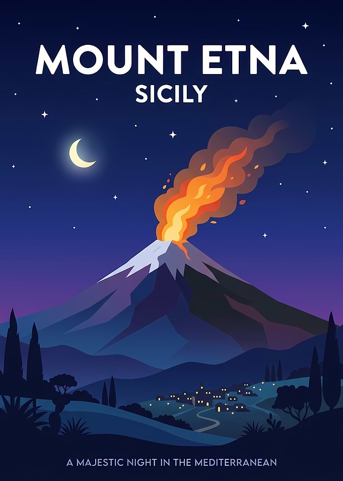 Mount Etna Sicily Travel Poster