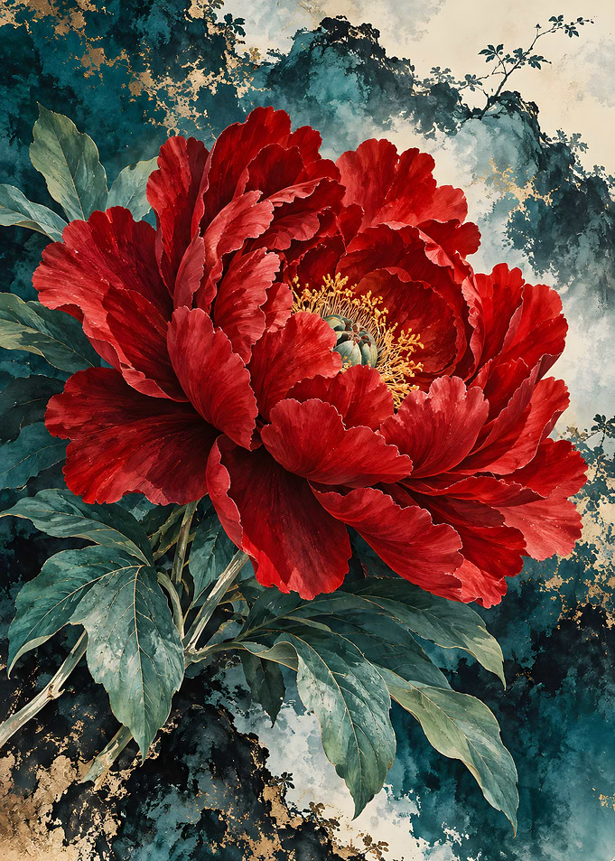 Red Peony Floral Art