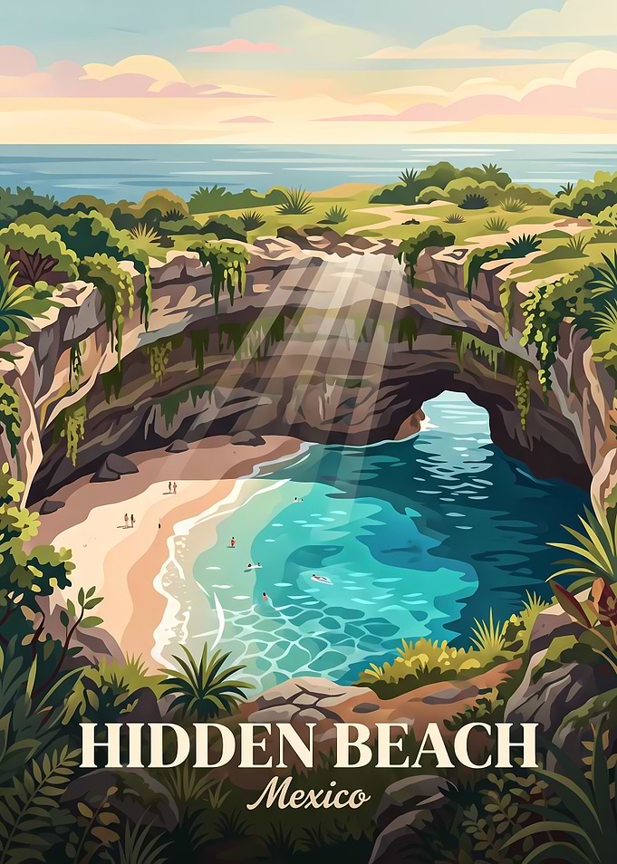 Hidden Beach Mexico Travel Poster