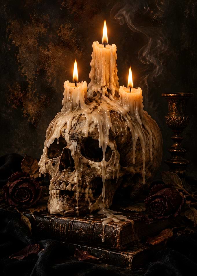 Gothic Skull Candle Still Life