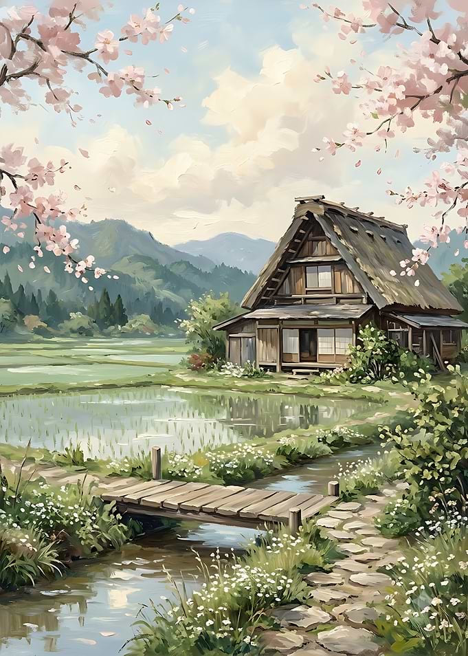 Traditional Japanese House in Spring