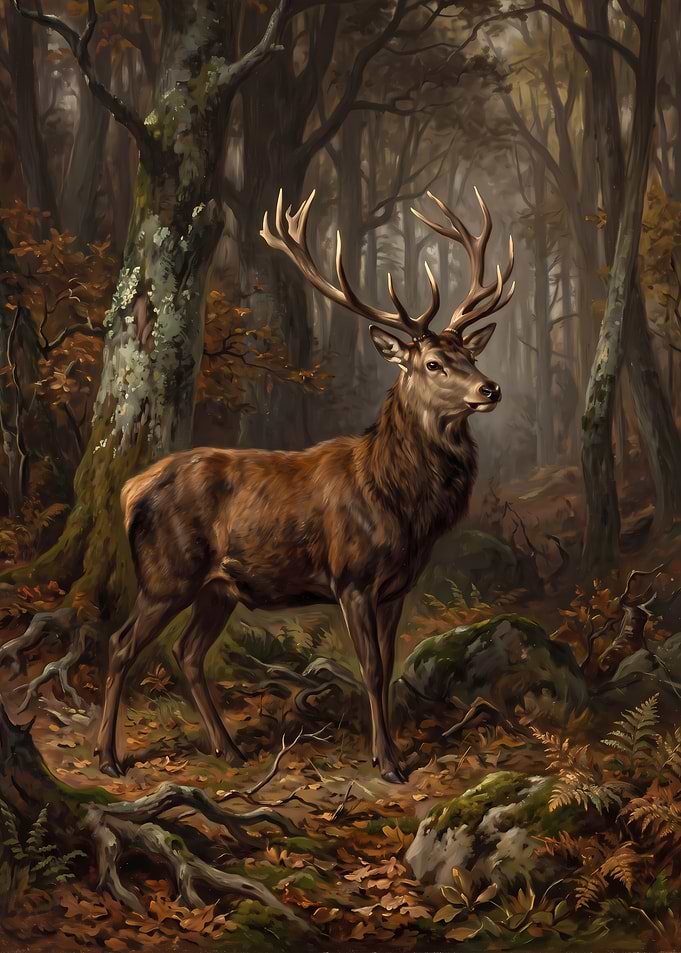 Majestic Stag in Autumn Forest