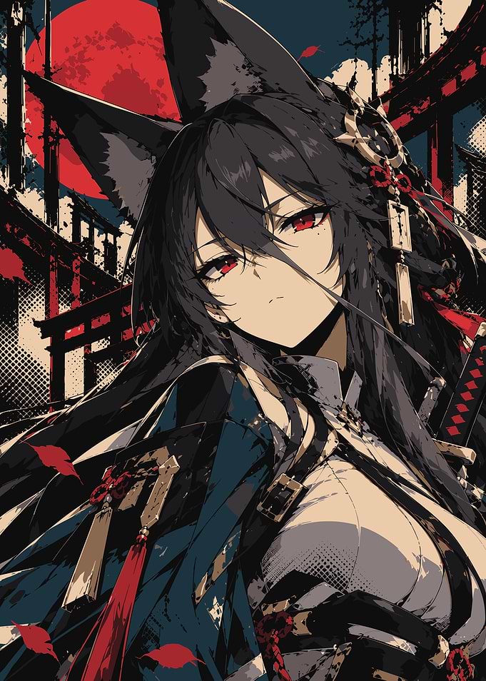 Anime Fox Girl Warrior Portrait