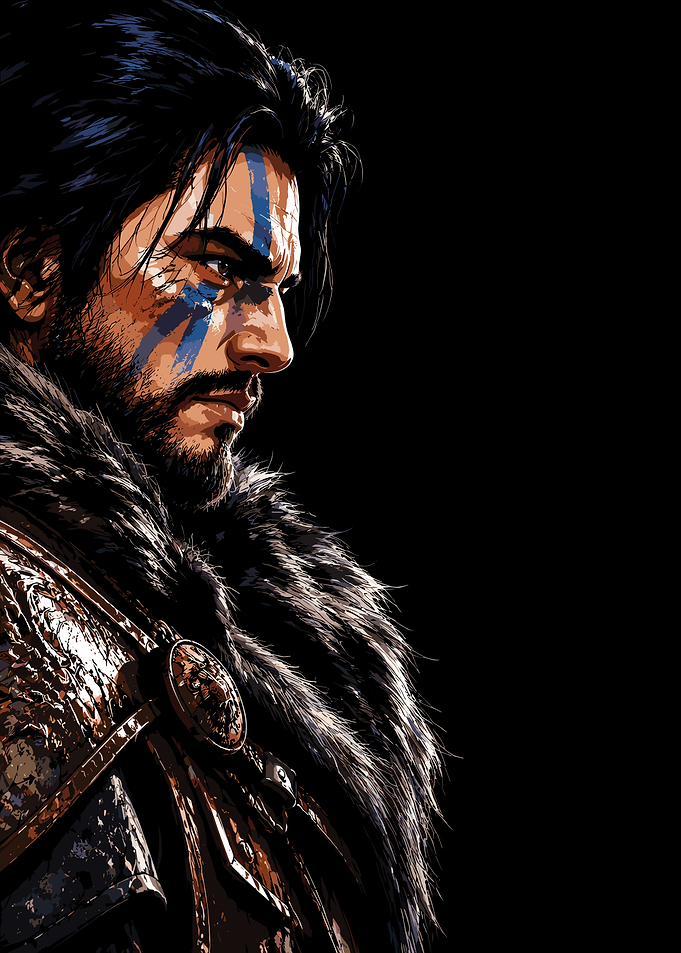 Warrior with Blue Face Paint