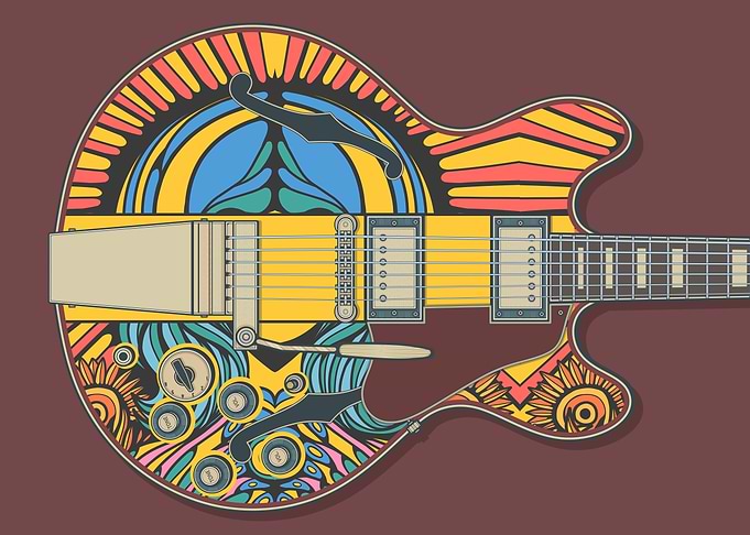 Psychedelic Patterned Electric Guitar Illustration