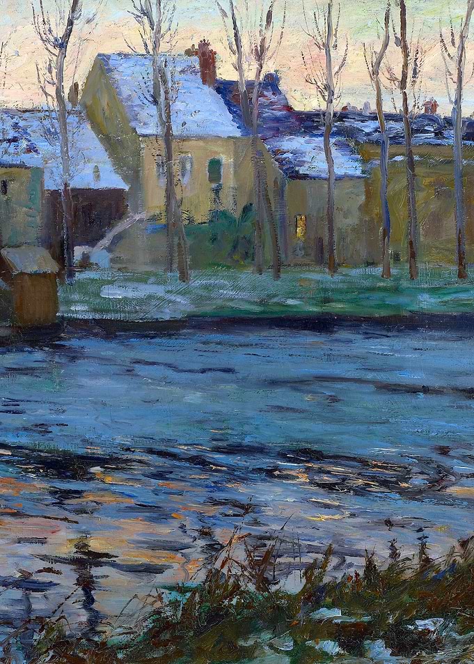 Winter Snow River Landscape Painting