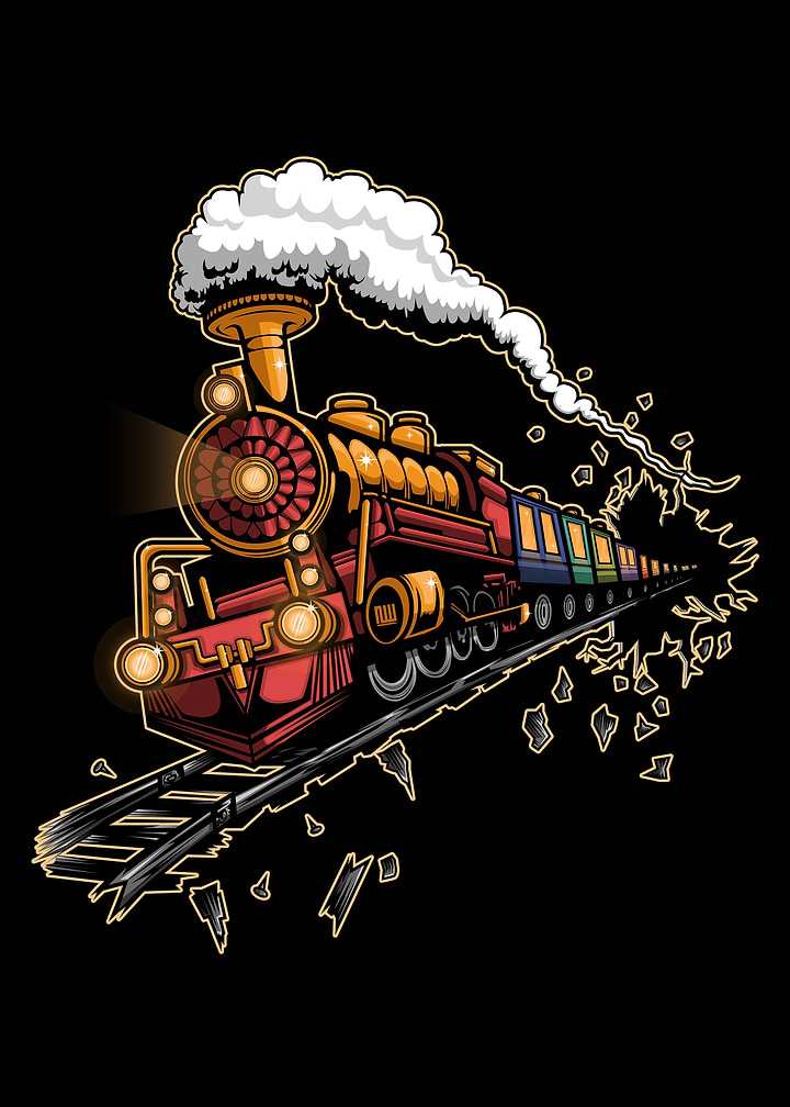 Steam Train Breaking Through Wall