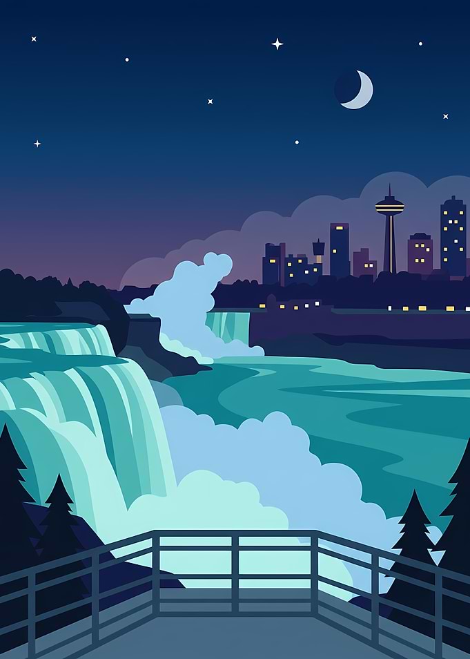 Niagara Falls Night View Illustration