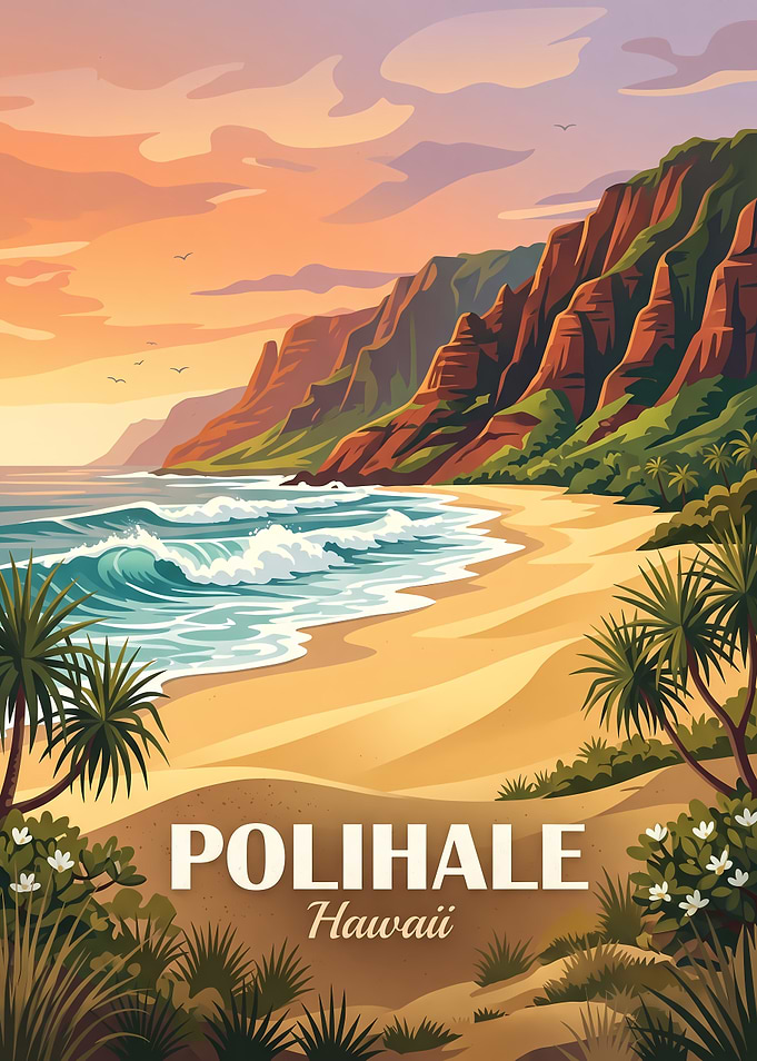 Polihale Hawaii Travel Poster