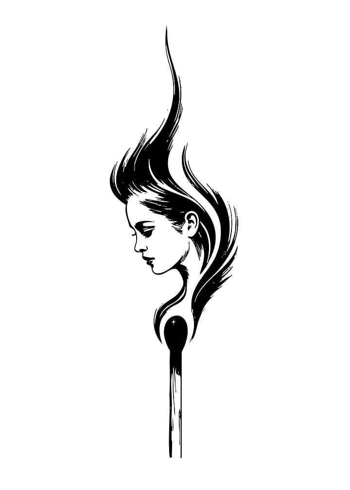 Woman's Face Emerging From Match Flame