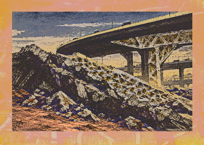 Urban Bridge Over Rocky Terrain
