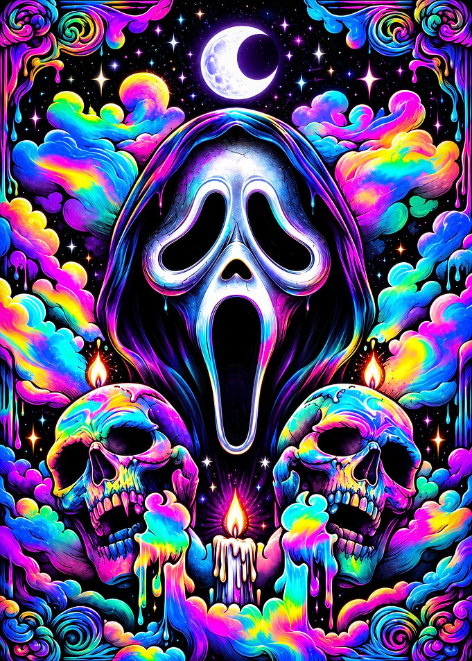 Psychedelic Scream Mask and Skulls Art