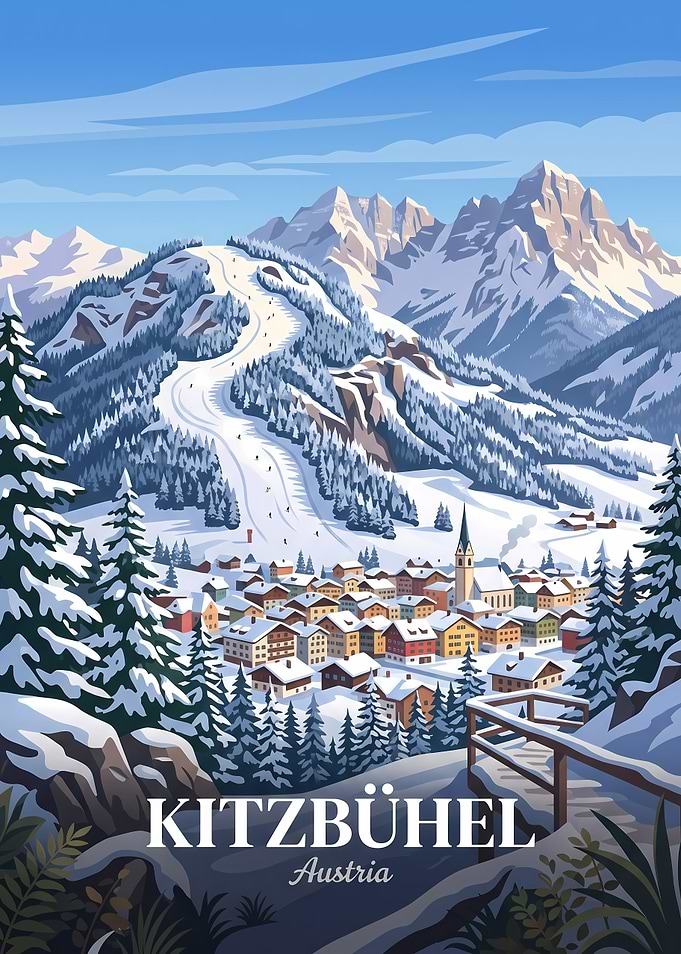 Kitzbühel Austria Winter Travel Poster