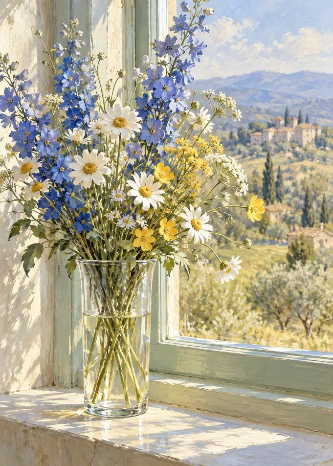 Wildflower Bouquet by a Sunny Window