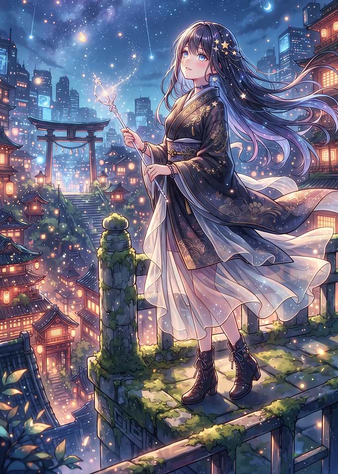 Anime Girl with Magic Wand