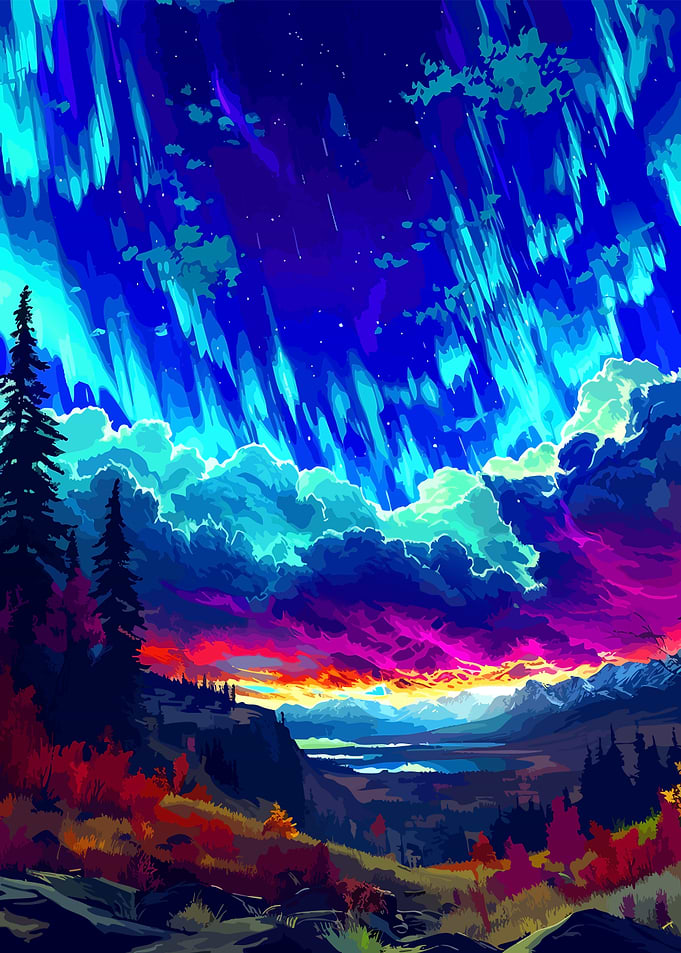Vibrant Aurora Borealis Mountain Landscape