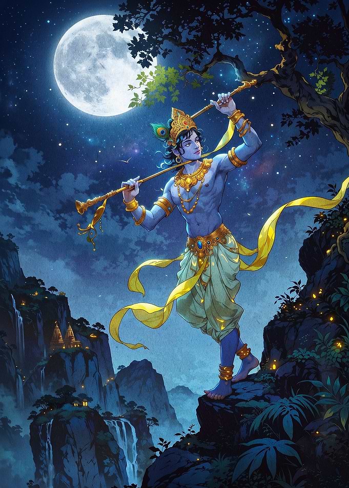 Krishna Moon Night Fantasy Art