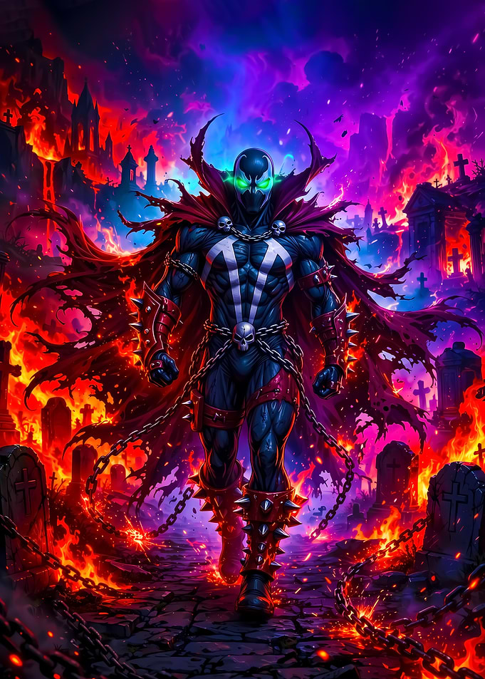 Spawn Standing in Fiery Graveyard